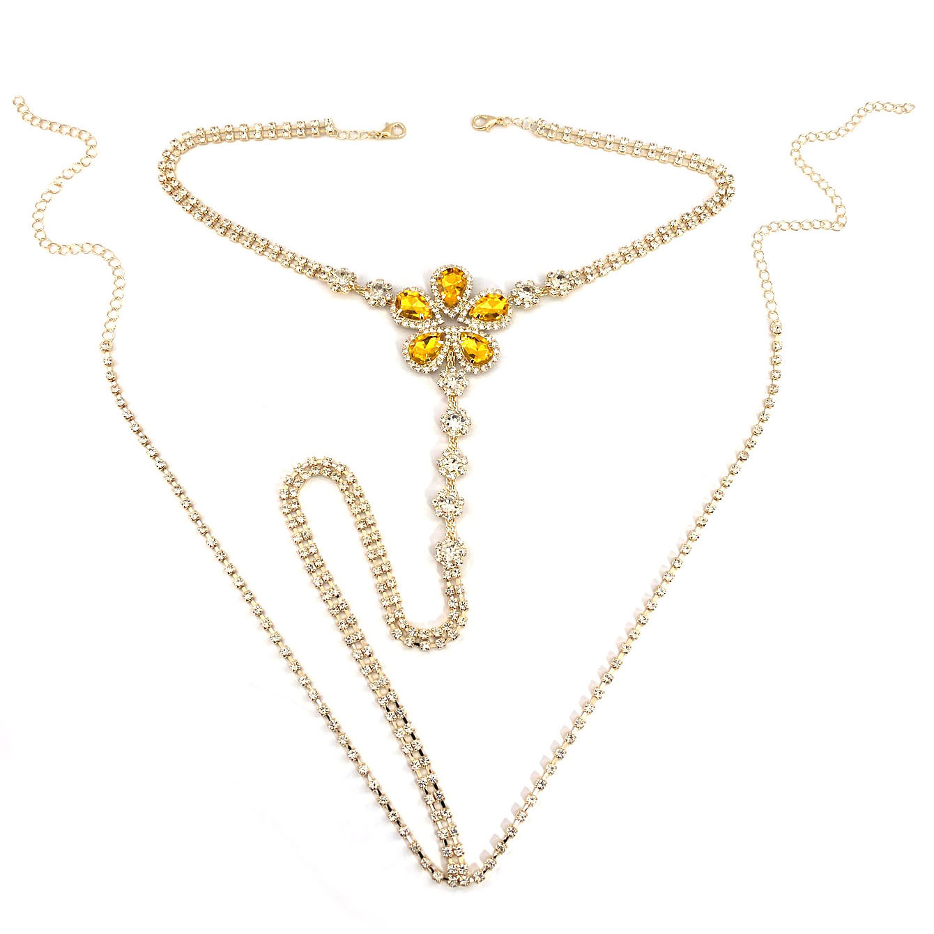 女性のための花の形をしたラインストーンのひも,セクシーなボデ - Body Jewelry Chains のレビューと価格