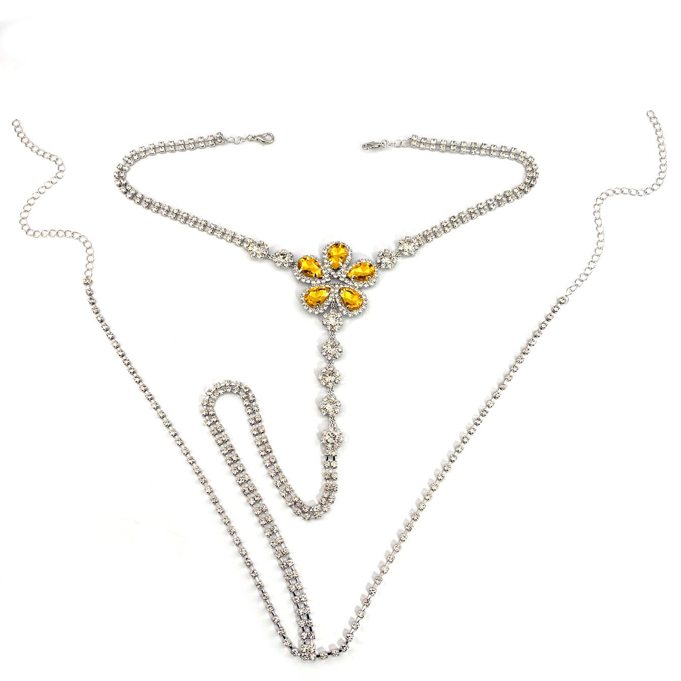 女性のための花の形をしたラインストーンのひも,セクシーなボデ - Body Jewelry Chains のレビューと価格