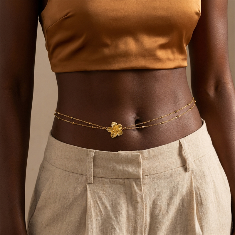 シンプルな二重層ベリーチェーン女性用 Y2K ゴールドカラー - Body Jewelry Y2K のレビューと価格