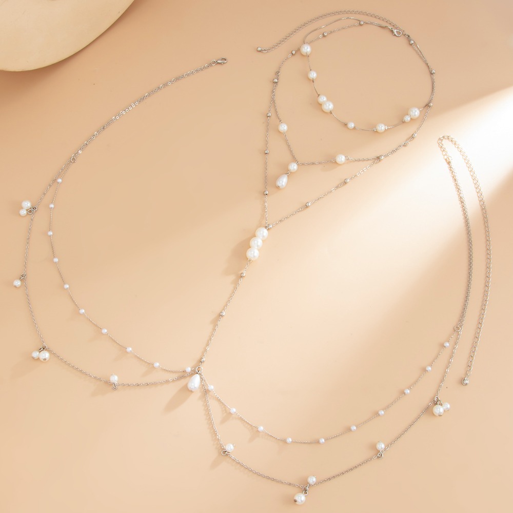 多層模造パールネックレスチェストベリーチェーン一体型ウエスト - Body Jewelry Harness のレビューと価格