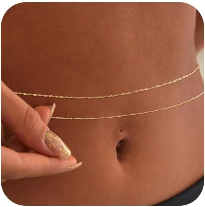 14K金メッキ 26-33インチ 調節可能なウエストビーズチ - Body Jewelry Chains のレビューと価格