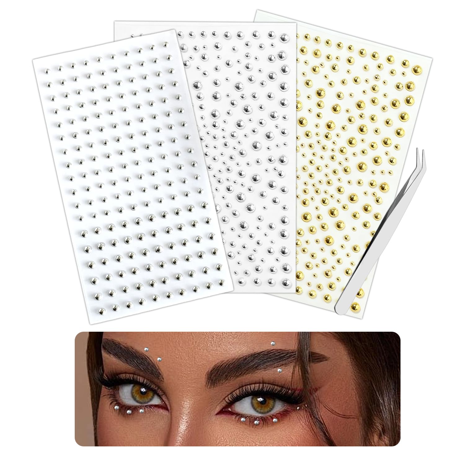 顔指輪シール自己粘着顔宝石偽穿孔セット、ピンセット付き銀ライ - Body Jewelry Nose Ring のレビューと価格