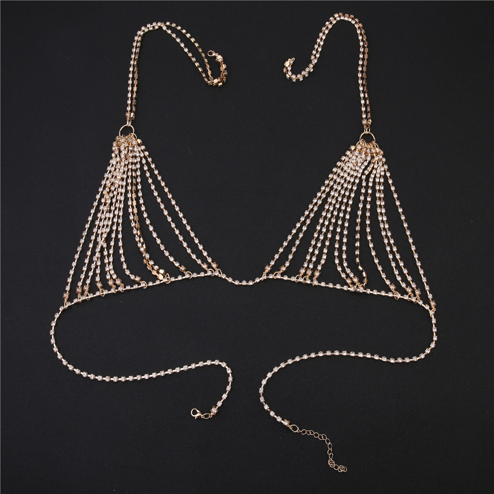 女性のための光沢のあるクリスタルラインストーンのブラ,胸のジ - Body Jewelry Harness のレビューと価格