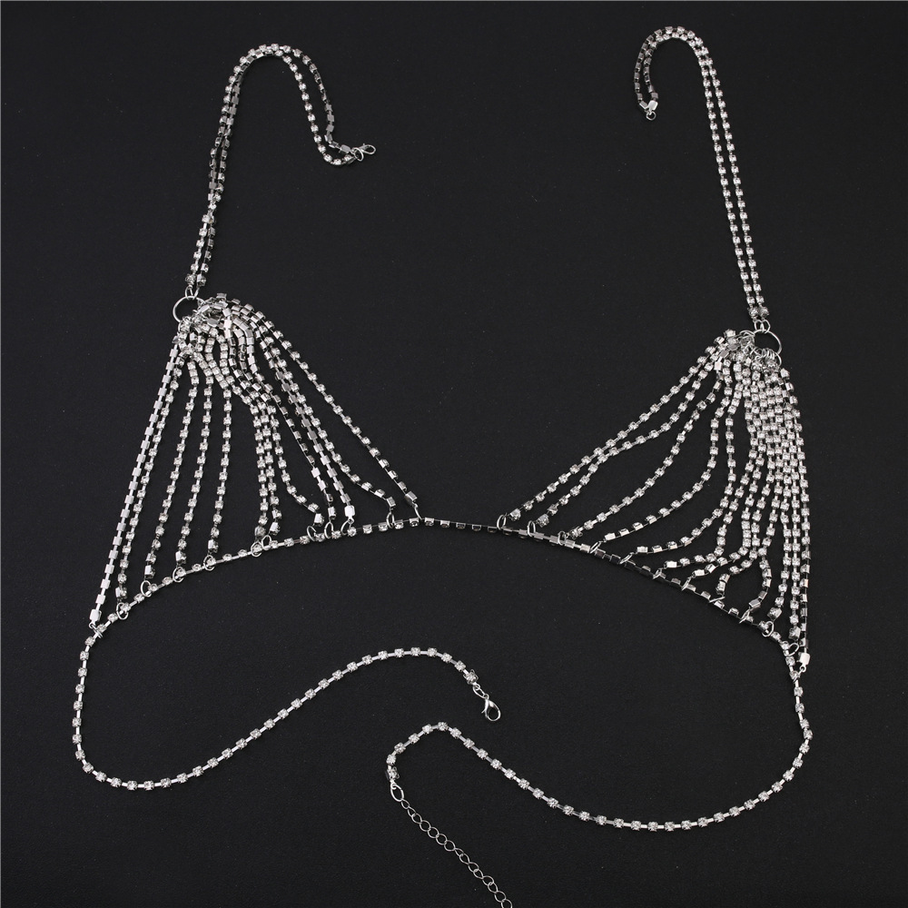 女性のための光沢のあるクリスタルラインストーンのブラ,胸のジ - Body Jewelry Harness のレビューと価格