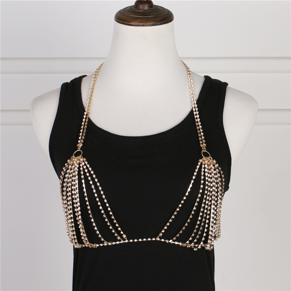 女性のための光沢のあるクリスタルラインストーンのブラ,胸のジ - Body Jewelry Harness のレビューと価格
