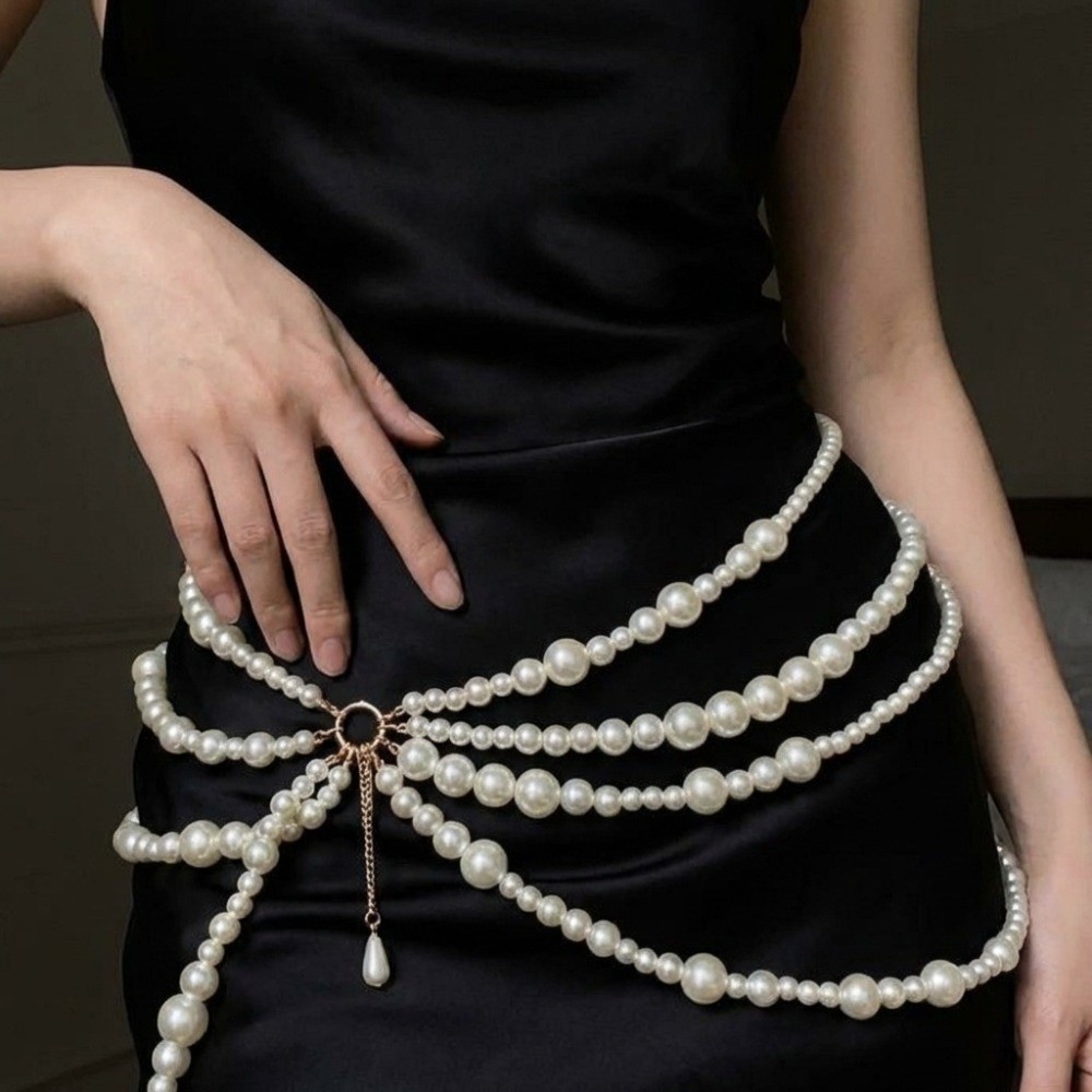 ユニークなゴールデンパールウエストチェーン、オールマッチY2 - Body Jewelry Y2K のレビューと価格