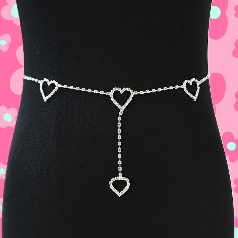 女性のための光沢のあるガラスのハート型ウエストチェーン,ファ - Body Jewelry Y2K のレビューと価格