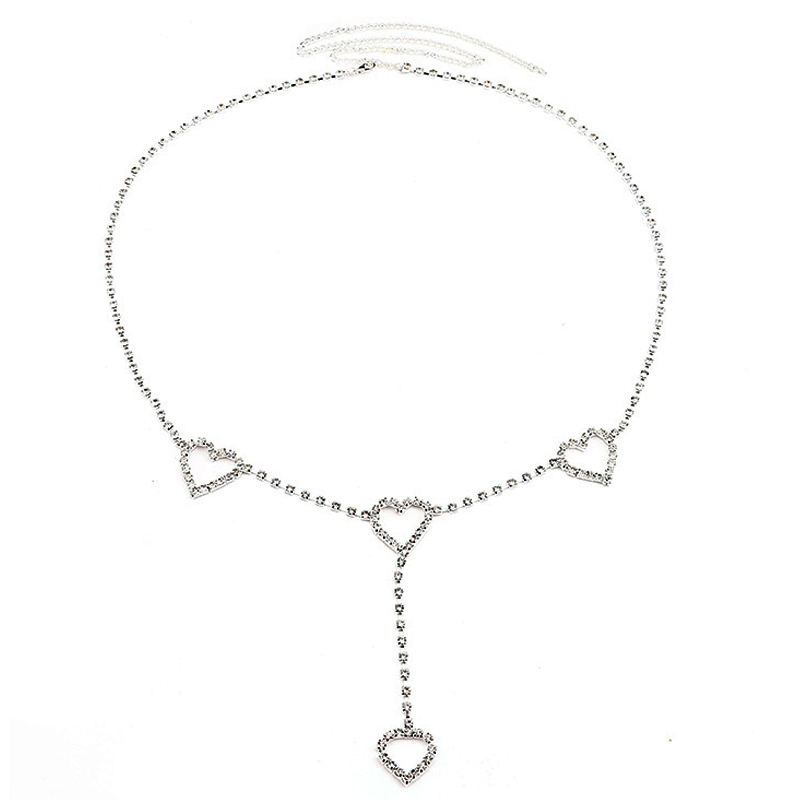 女性のための光沢のあるガラスのハート型ウエストチェーン,ファ - Body Jewelry Y2K のレビューと価格